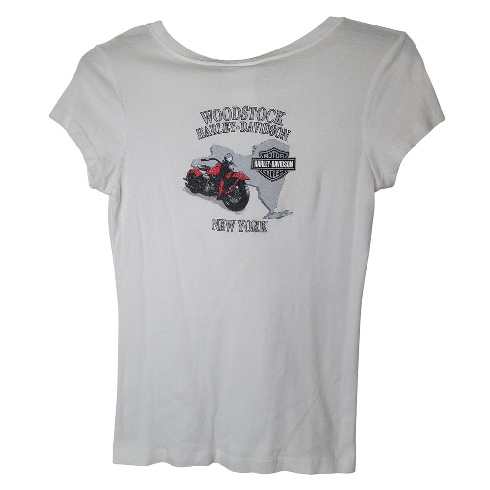 Woodstock Harley Davidson New York Motorcycle Graphic T Shirt Womens Large‎